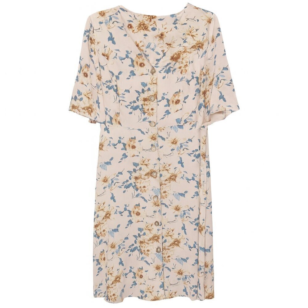 Cato Floral Button-Down Dress 22W/24W V-Neck Short Sleeve Lightweight Feminine